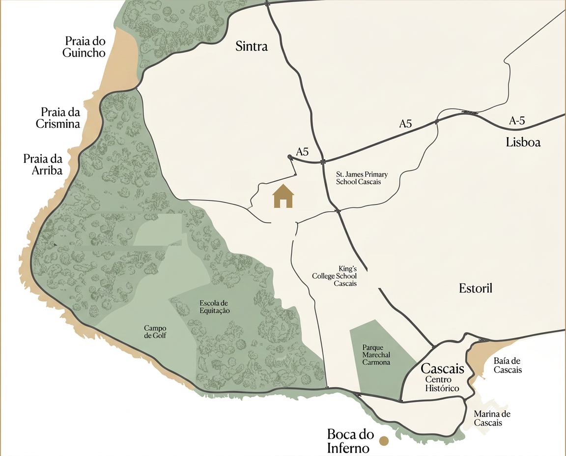 Map showing Birre, Cascais location